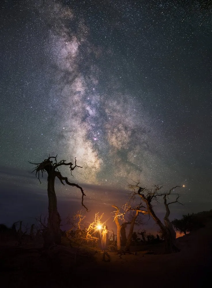 Glowing Light Under Stars