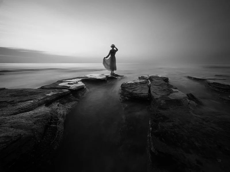 Lone Figure Ocean Horizon