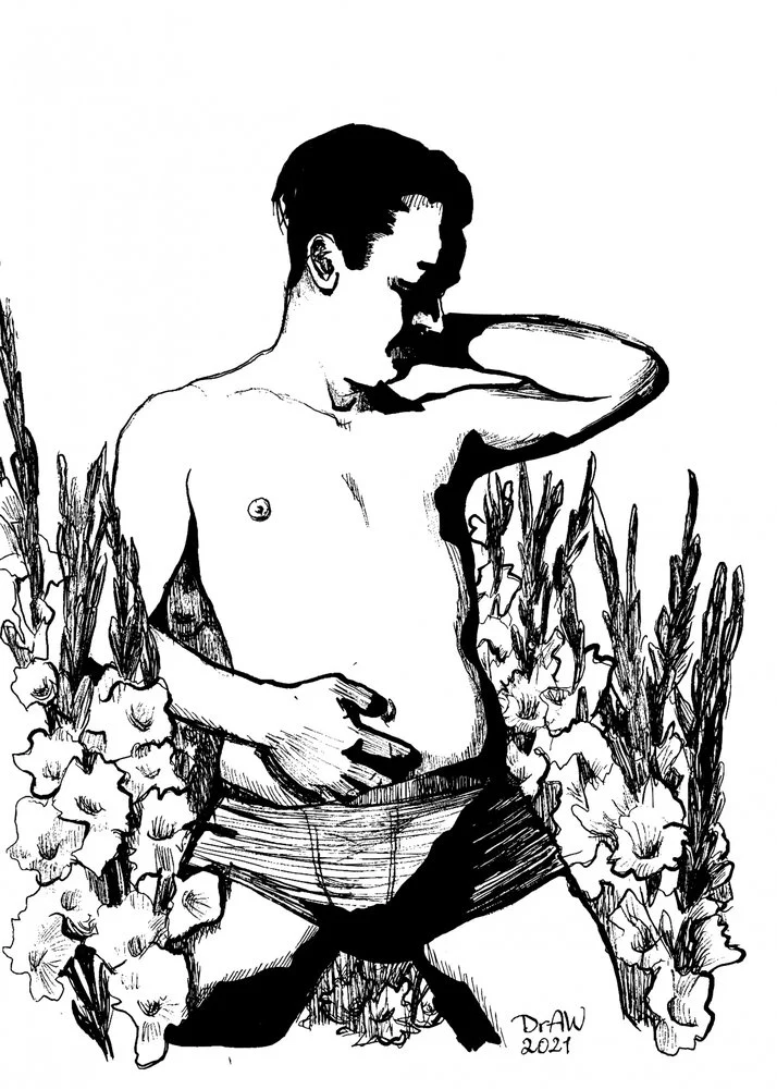 Contemplative Man With Flowers