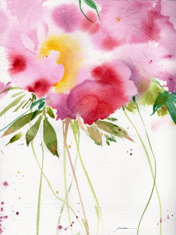 Abstract Pink Watercolor Blooms