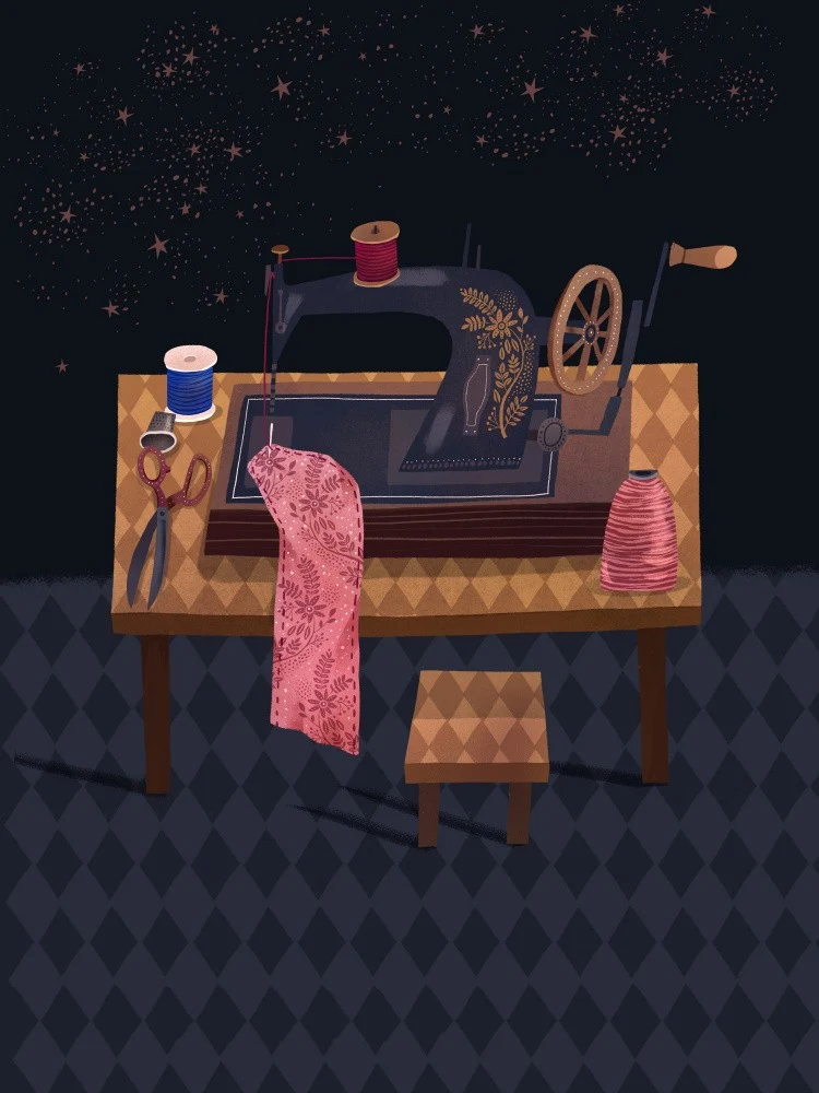 Starlit Sewing Scene