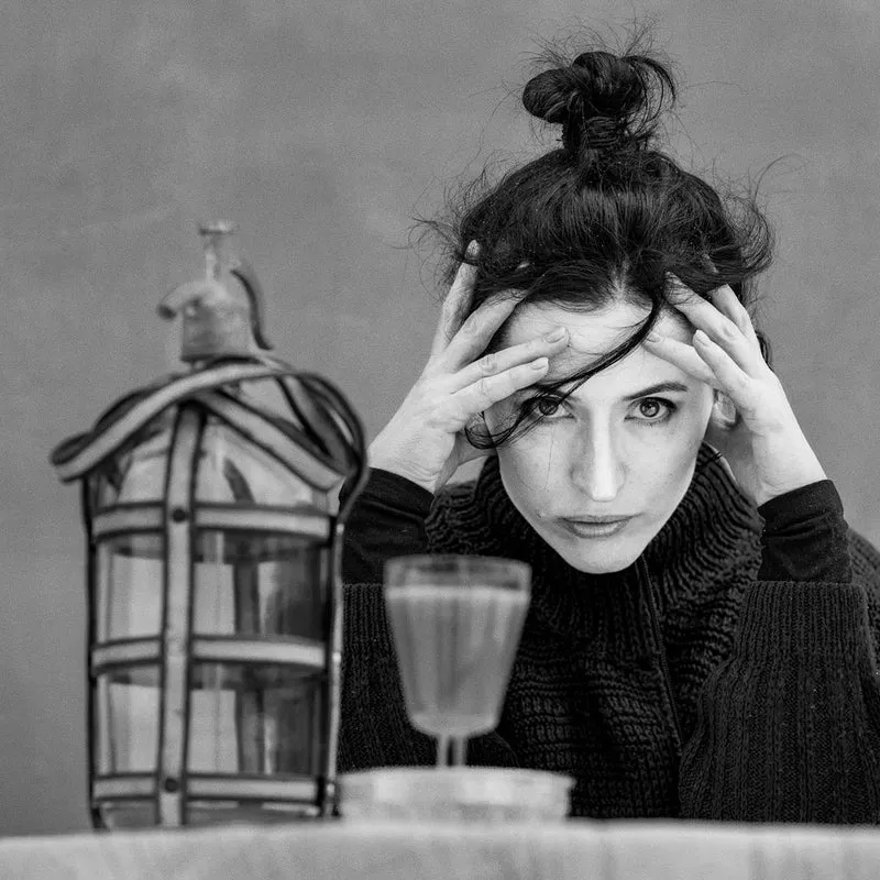 Pensive Woman Black White