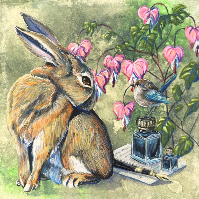 Whimsical Rabbit and Bird