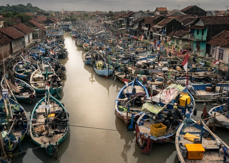 Crowded Fishing Village Canal