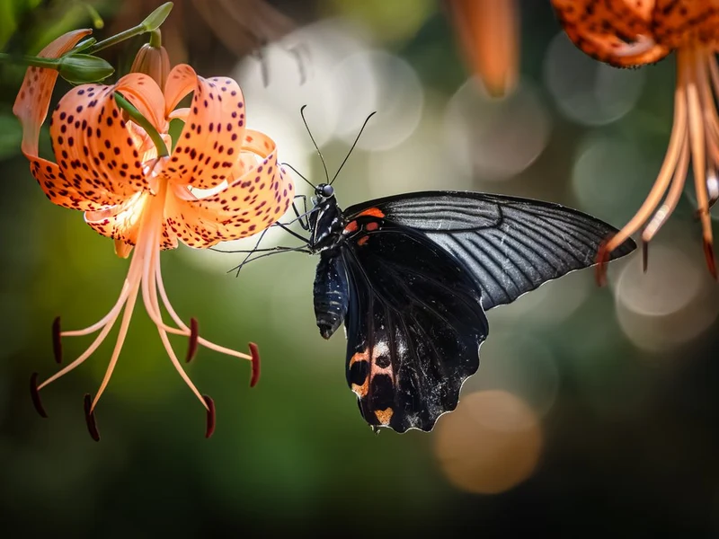 Black Butterfly on Tiger Lily