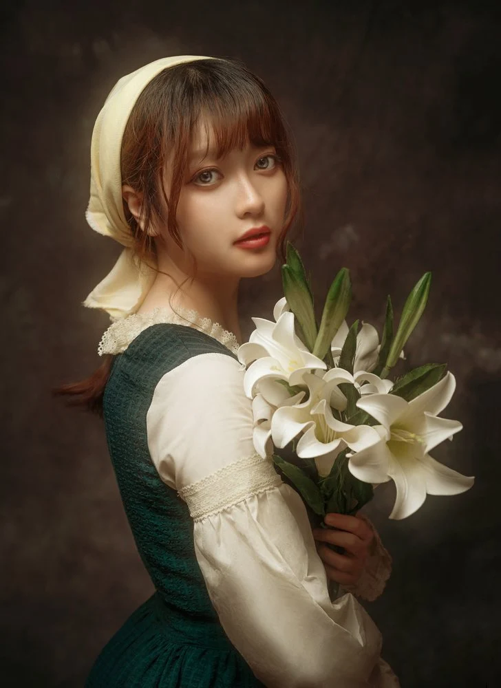Classical Woman With Lilies