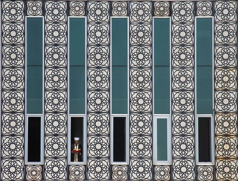 Scholar in Geometric Window