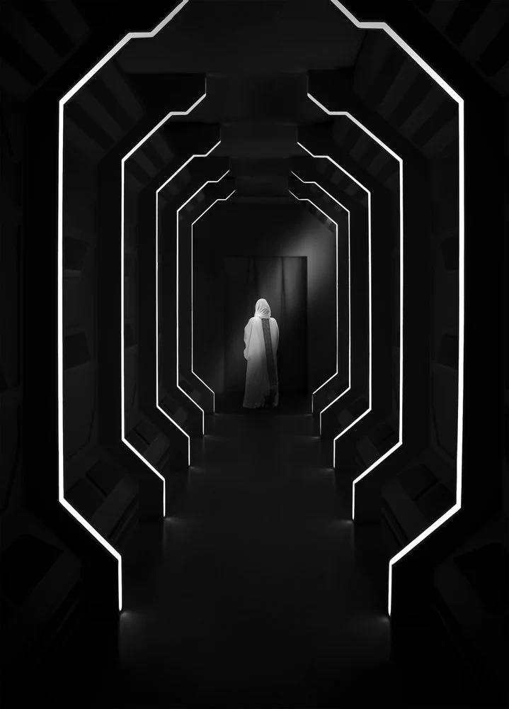 Lone Figure Futuristic Corridor