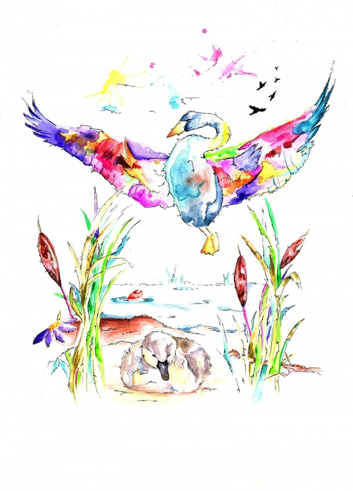 Colorful Swan and Cygnets