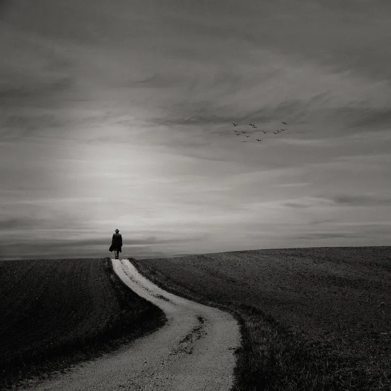 Lone Figure Winding Road