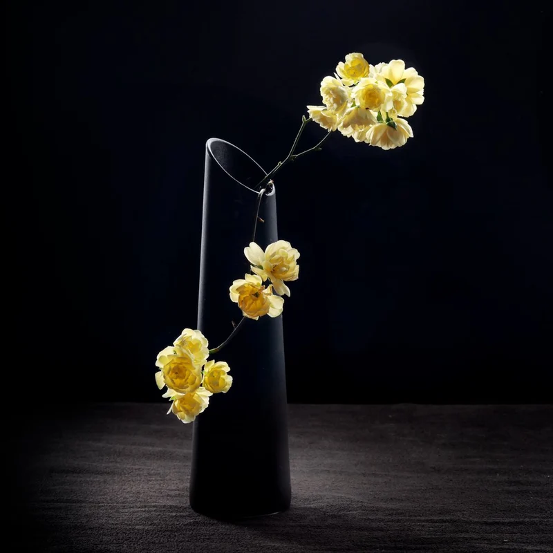 Yellow Blooms Black Vase