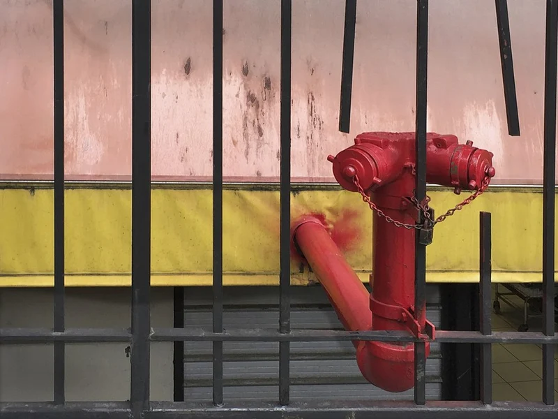 Red Hydrant Behind Bars