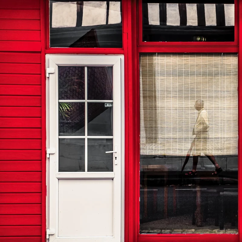 Vibrant Red Building Reflection