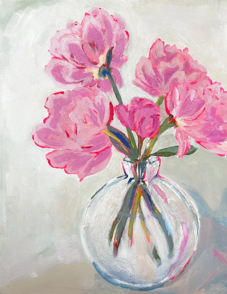 Pink Flowers Glass Vase