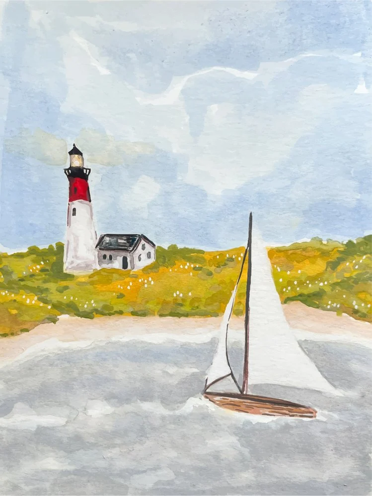 Coastal Lighthouse Sailboat
