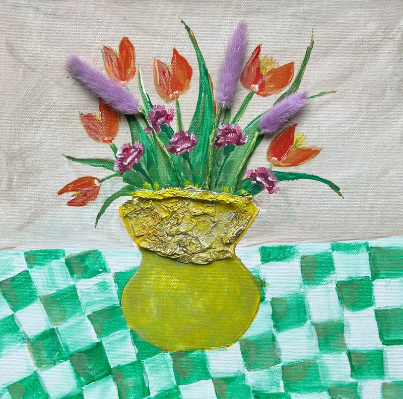 Bright Flowers Checkered Table