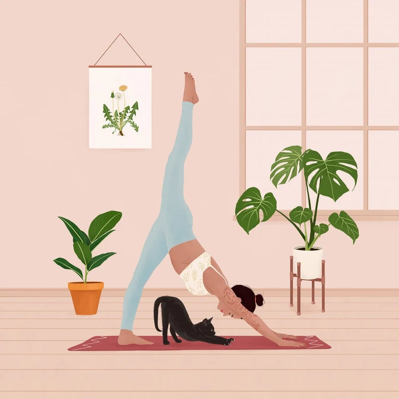 Peaceful Yoga With Cat