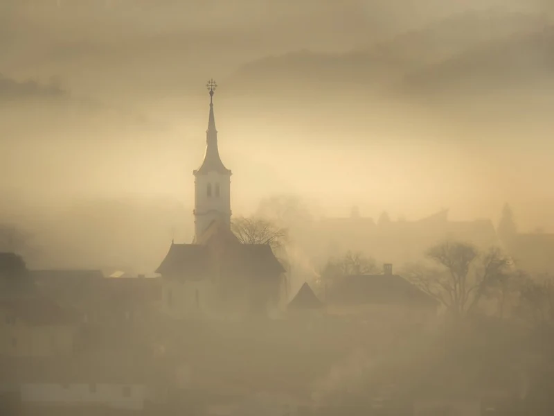 Misty Village Morning