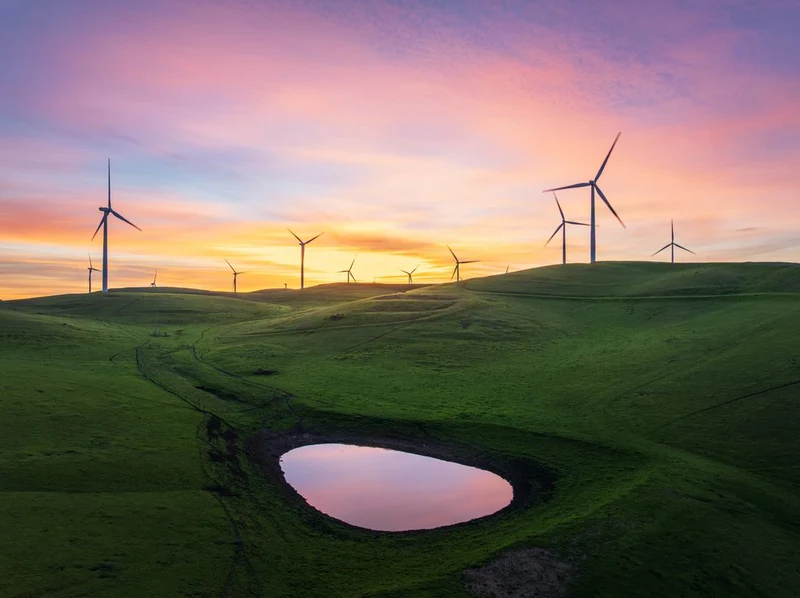 Vibrant Wind Farm Dusk