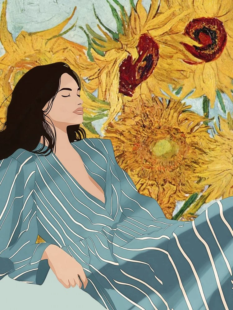 Serene Woman Sunflowers