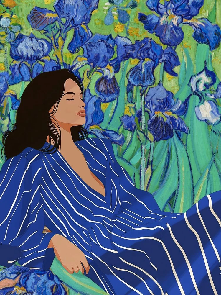 Woman Among Blue Irises