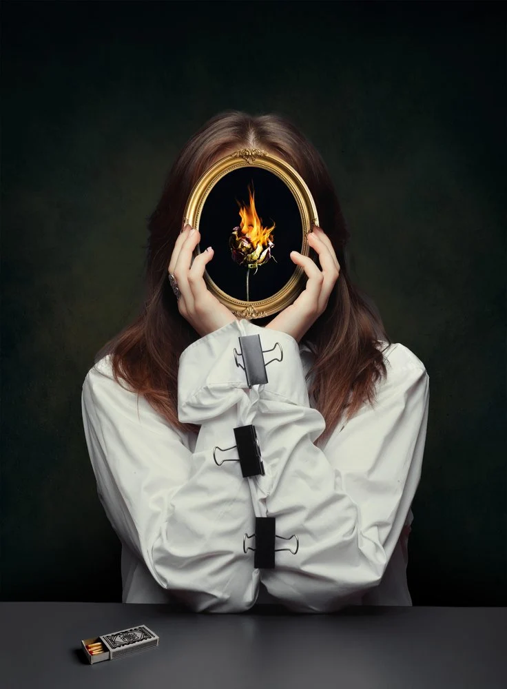 Woman With Burning Rose