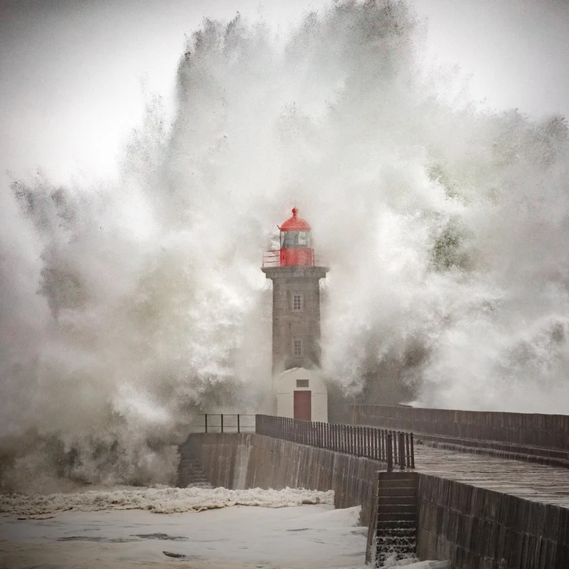 Lighthouse Amidst Crashing Waves