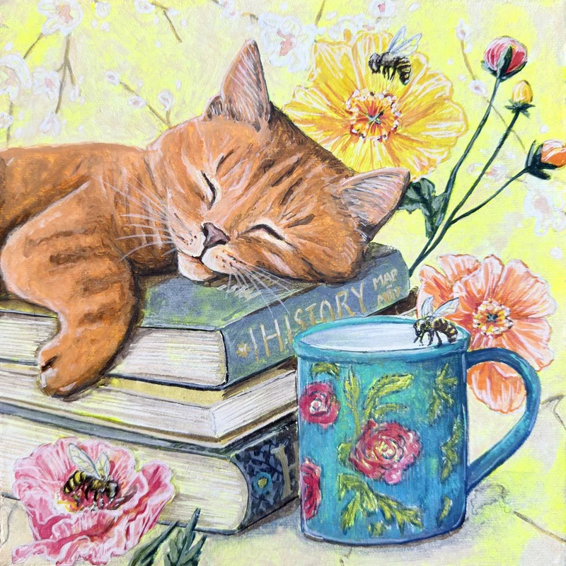 Sleeping Cat Among Books