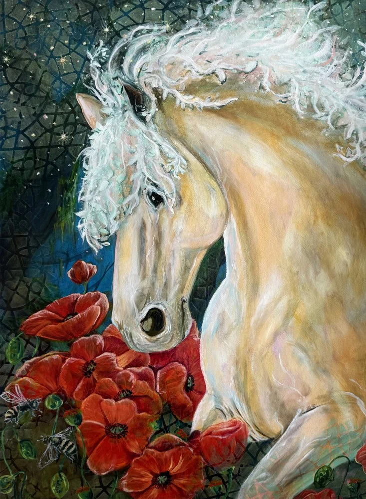 Dreamy Horse and Poppies