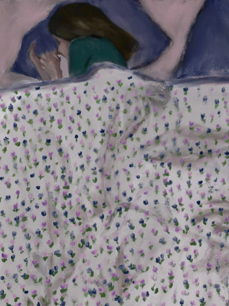 Woman In Floral Bed
