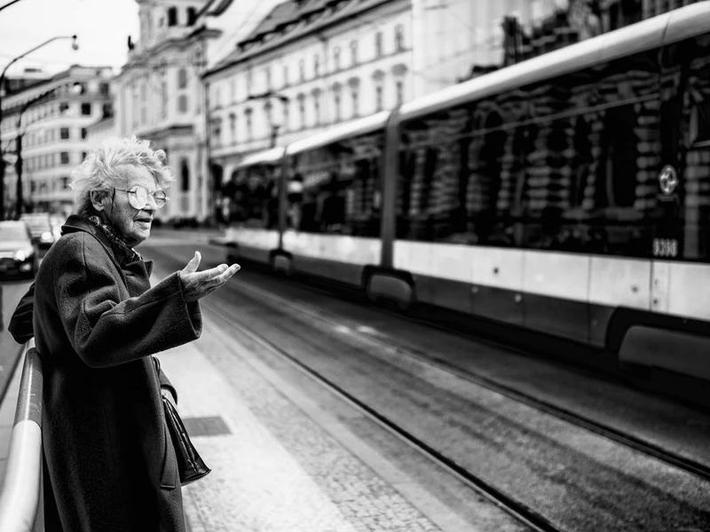 Elderly Woman City Tram