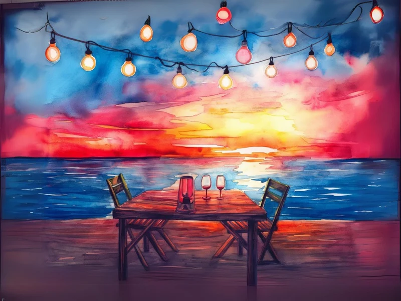 Watercolor Table At Sunset