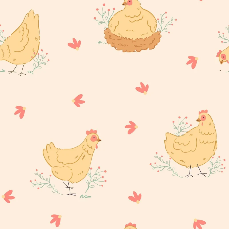 Farm Chickens Among Flowers 02