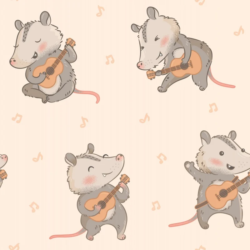 Cute Opossums Playing Guitars Beige