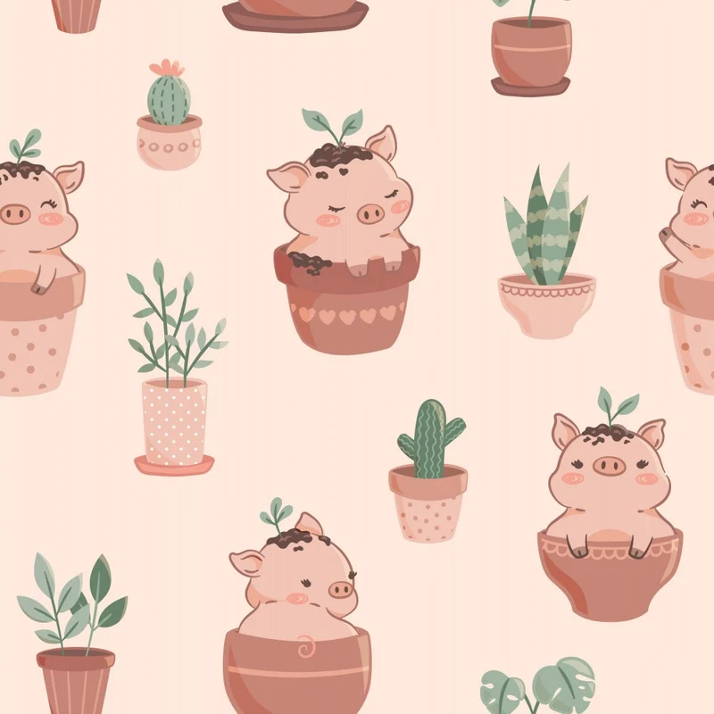Cute Pigs With Cactus Hats - Pink