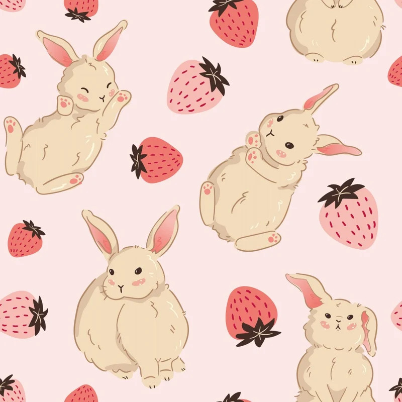 Sweet Bunnies With Strawberries - Pink