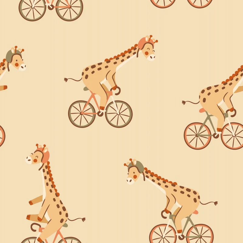 Giraffes Riding Bicycles - Beige