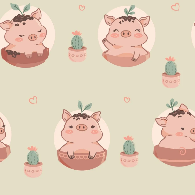 Cute Pigs With Cactus Hats - Green