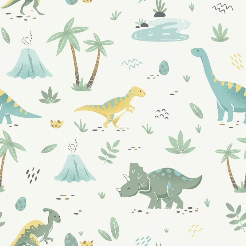 Dinosaurs In An Exotic Park With Palms - Green 03