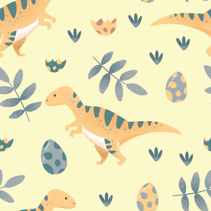 Dinosaurs In An Exotic Park With Palms - Yellow