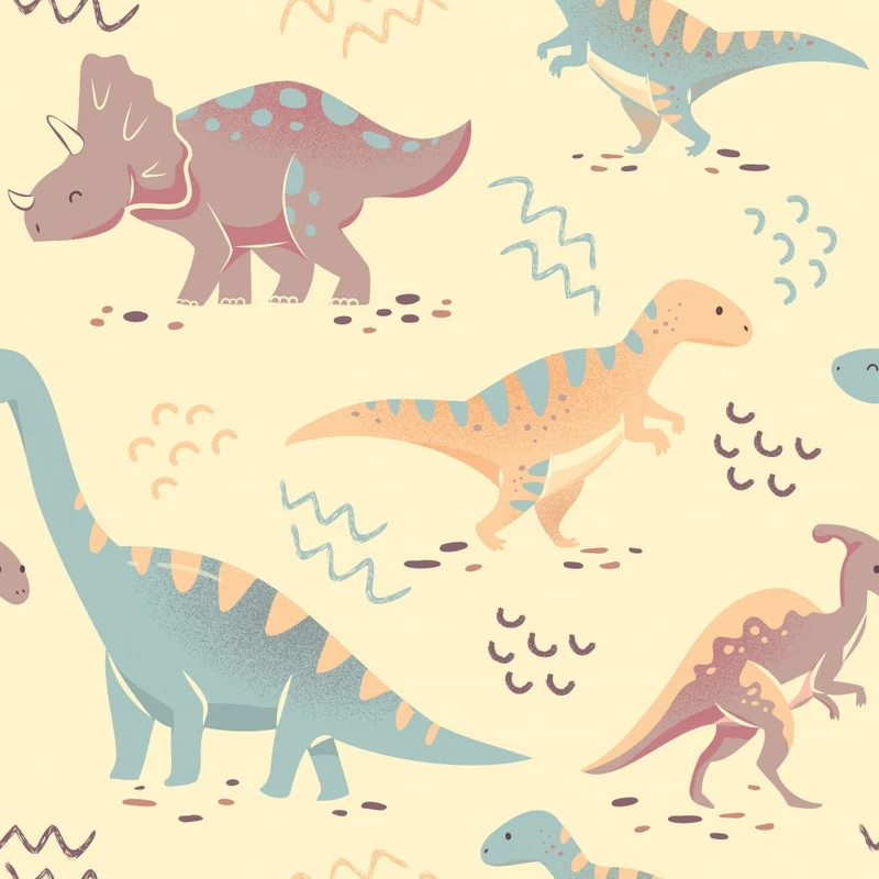 Dinosaurs In An Exotic Park With Palms - Yellow 02