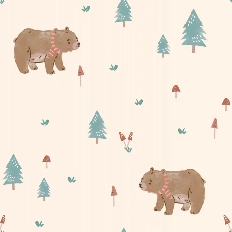 Cute Bears Among Forest Trees and Mountains 02