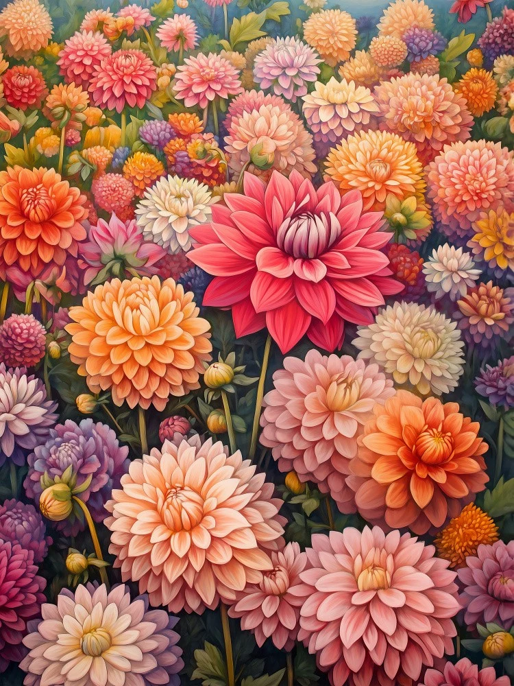 Blooming Dahlias in a Kaleidoscope
