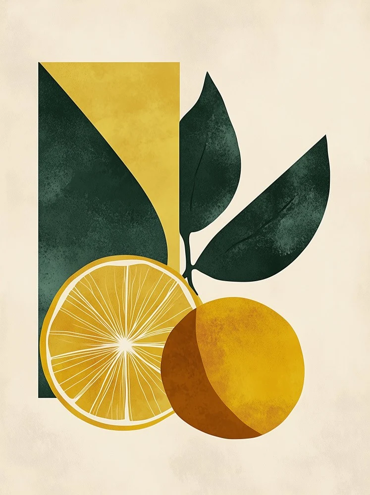 Yellow Lemon with Green Leaves Serenity